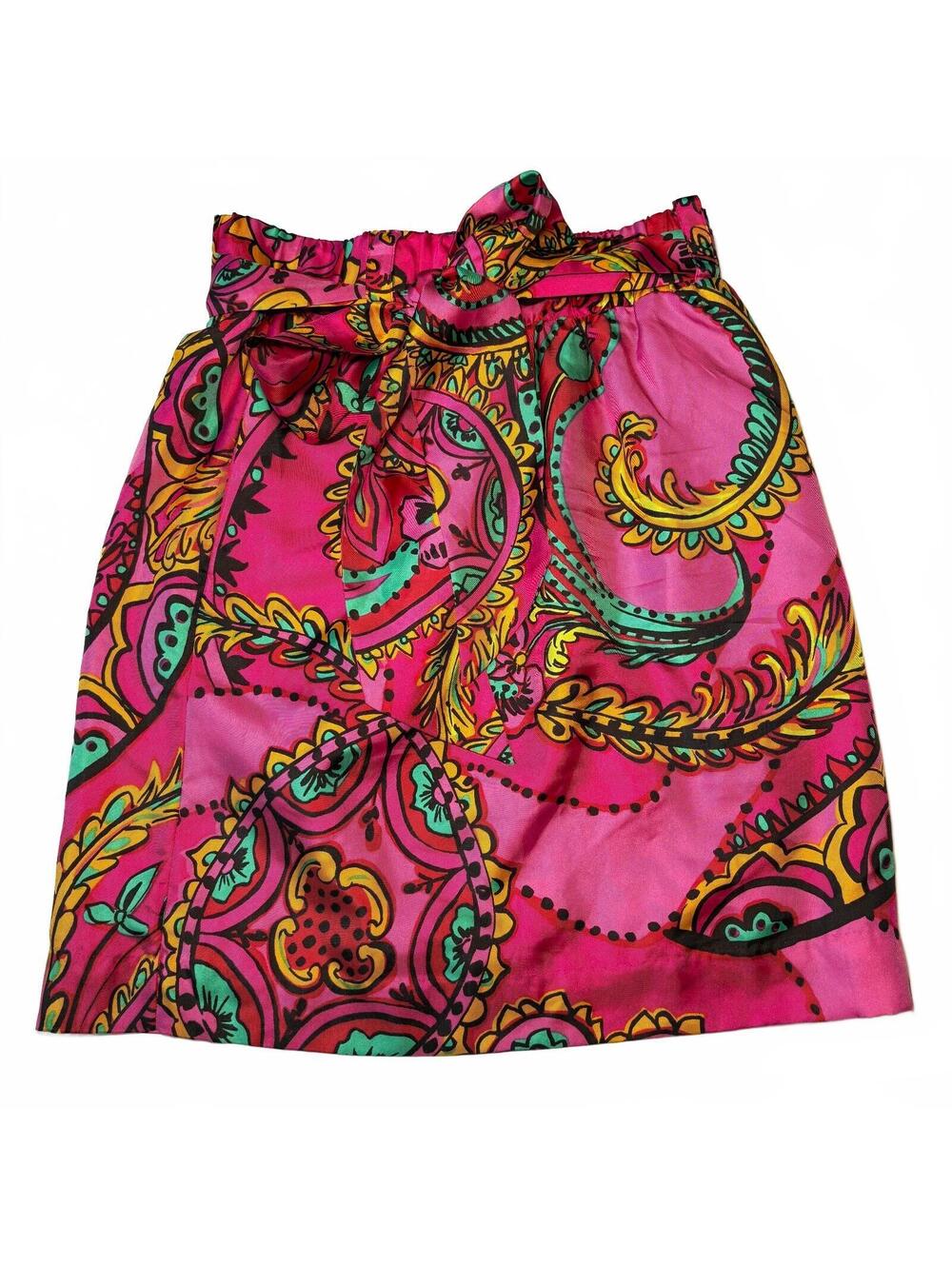Lilly Pulitzer 100% Silk Shell Anamaria Mini Skirt XS Follow The Pink Road Print